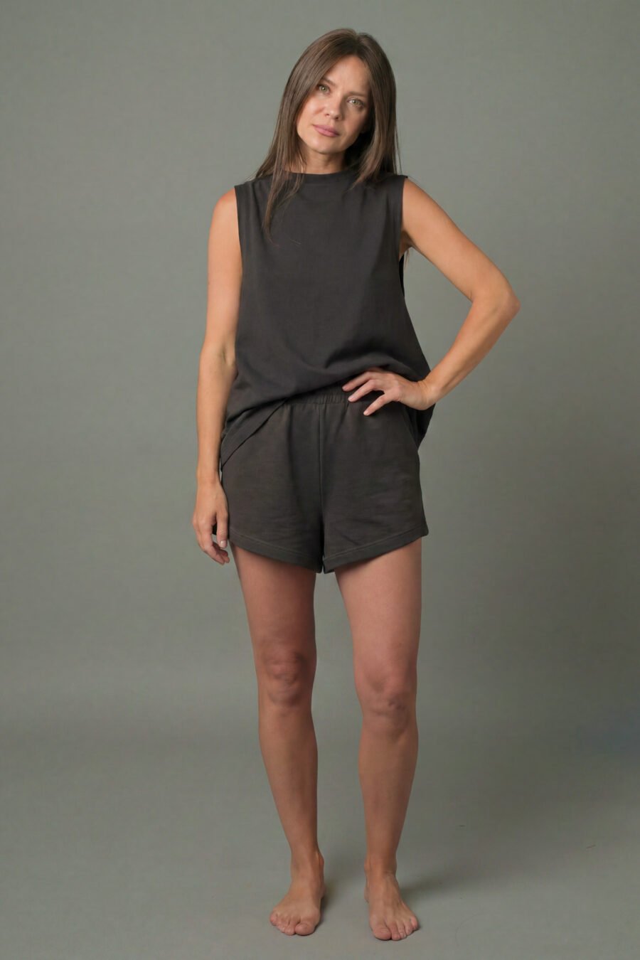 MATSU. 0009 PAJAMA SHORTS – SINGLE JERSEY – VOLCANIC ASH. FRONT VIEW