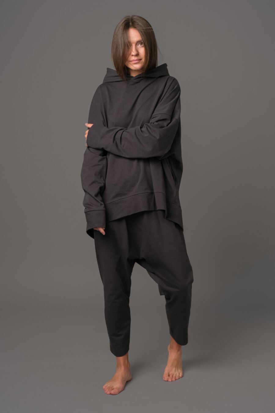MATSU. 0002 HOODIE-FRENCH TERRY KNIT- VOLCANIC ASH. UNISEX. FRONT VIEW