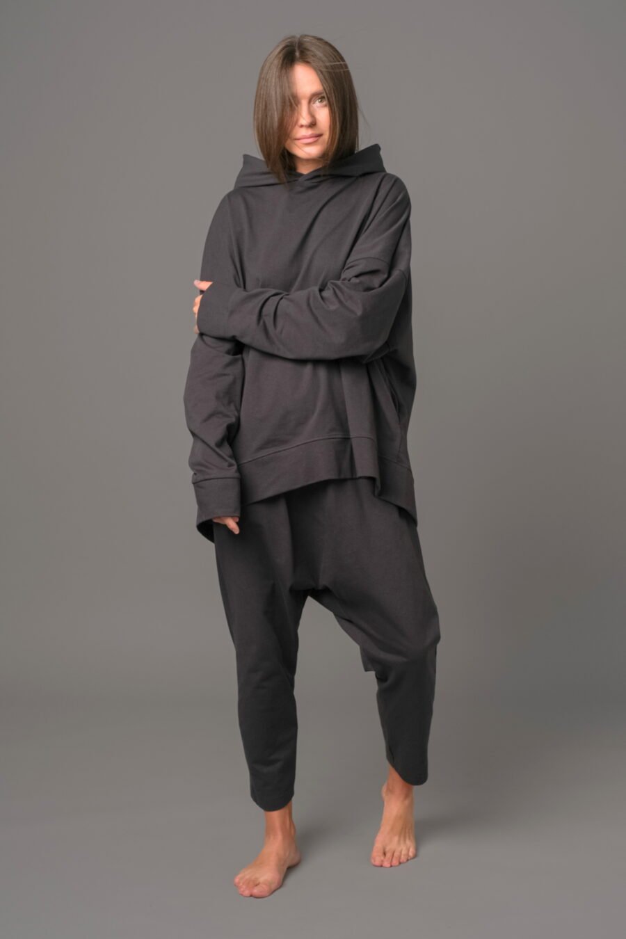 MATSU. 0002 HOODIE-FRENCH TERRY KNIT- VOLCANIC ASH. UNISEX. FRONT VIEW