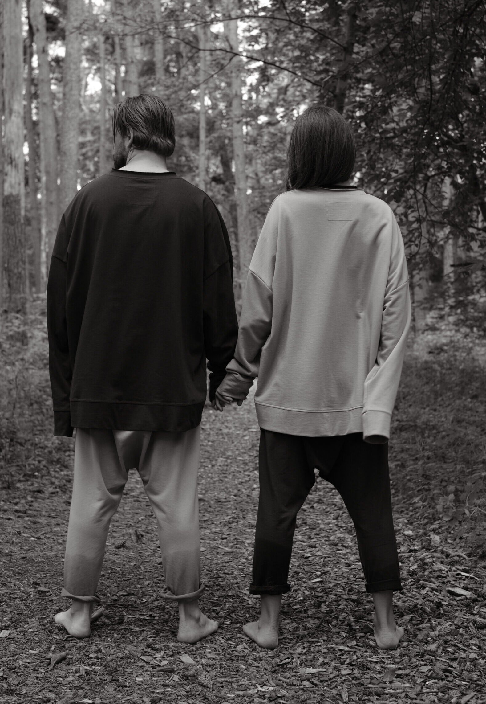 Two people wearing oversized MATSU garments