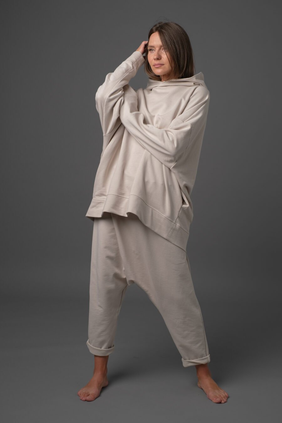 MATSU. 0002 HOODIE-FRENCH TERRY KNIT- CLAY. UNISEX. FRONT VIEW