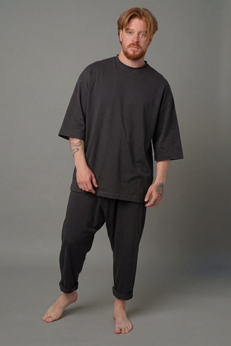 MATSU. 0005 LOUNGE PANTS - SINGLE JERSEY - VOLCANIC ASH. FRONT VIEW