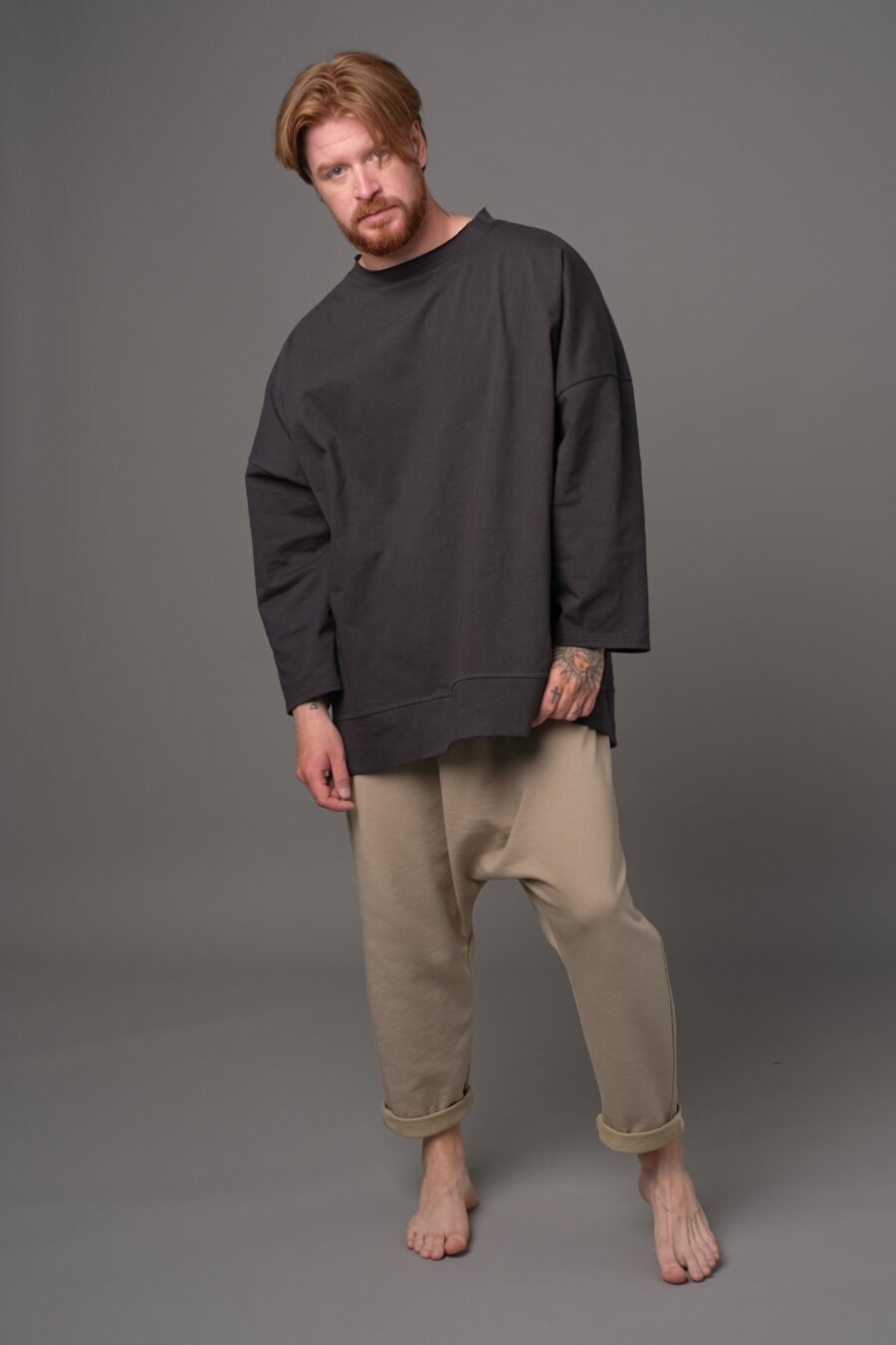 MATSU. 0005 LOUNGE PANTS - FRENCH TERRY KNIT – DUSTY BEIGE. FRONT VIEW