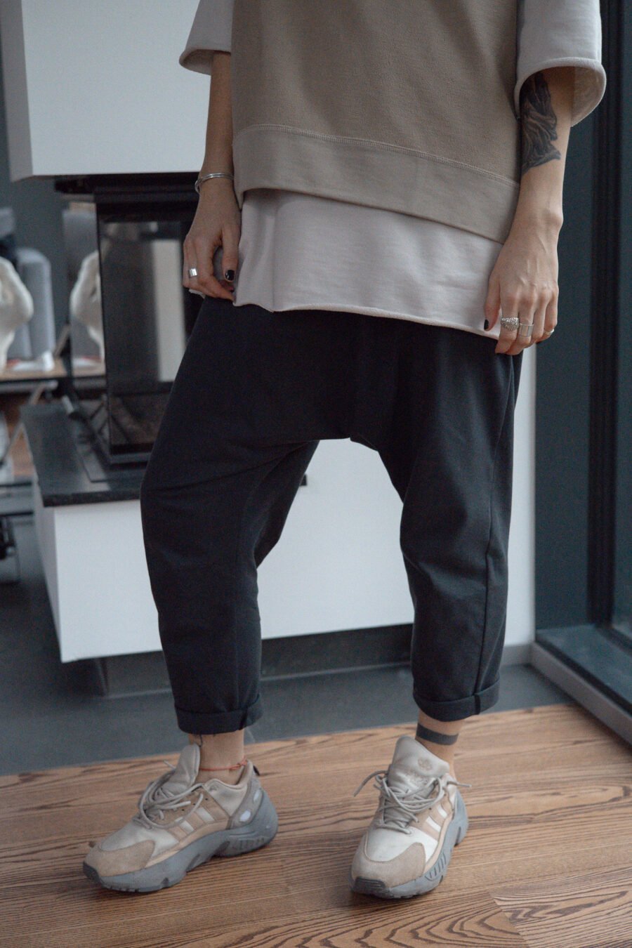 MATSU. 0005 LOUNGE PANTS - SINGLE JERSEY - VOLCANIC ASH. FRONT VIEW