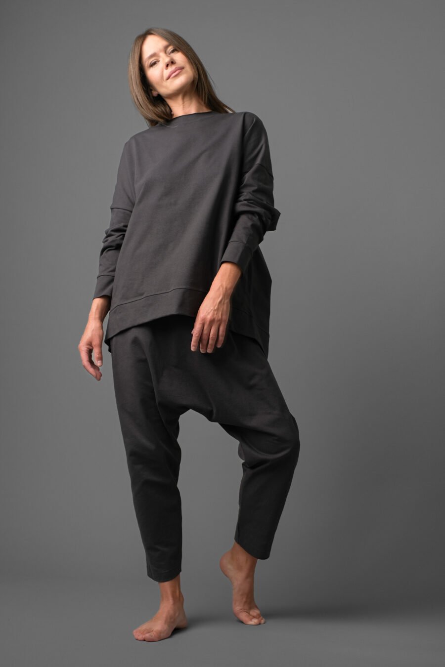 MATSU 0001 oversized sweatshirt in volcanic ash French Terry knit, front view